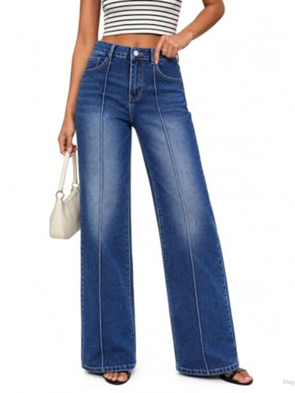 Women's High Waisted Straight Leg Jeans with Front Seam, Petite Friendly,